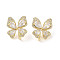 Butterfly Brass Micro Pave Clear Cubic Zirconia Stud Earrings with Glass for Women, Real 18K Gold Plated, 26x25mm