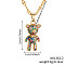 Fashionable Brass Colorful Cubic Zirconia Cartoon Bear Pendant Necklaces, Golden, 15.75 inch(40cm)