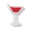 Glass Seed Beaded Wine Glass Pendants, with 304 Stainless Steel Jump Rings, White, 30x22.5x5mm, Hole: 2.5mm