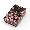 Flower Pattern Cardboard Jewelry Packaging Box, 2 Slot, For Ring Earrings, with Ribbon Bowknot and Black Sponge, Rectangle, Black, 8x5x2.6cm