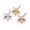 Brass Micro Pave Cubic Zirconia Pendants, with Jump Ring, Starfish/Sea Stars, Clear, Mixed Color, 18x17x3mm, Hole: 3mm