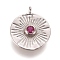 Brass Micro Pave Cubic Zirconia Pendants, Flat Round, Deep Pink, Platinum, 16.5x14x3mm, Hole: 1.3mm