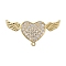 Brass Micro Pave Clear Cubic Zirconia Brooch Findings, with Loops, Heart with Angel Wing, Real 18K Gold Plated, 34x16x6.5mm, Hole: 1.2mm