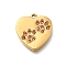 304 Stainless Steel Rhinestone Pendants, Ion Plating(IP), Heart with Paw Print Charm, Real 14K Gold Plated, Rose, 15.5x15x2mm, Hole: 1.4mm