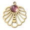 PVD Vacuum Plating 316 Stainless Steel Pendants, with Natural Amethyst, Flower, Real 18K Gold Plated, 16.5x15x3mm, Hole: 1.5mm