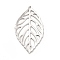 Rack Plating Brass Pendants, Long-Lasting Plated, Hollow, Leaf Charm, Platinum, 27x16x0.5mm, Hole: 1mm
