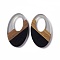 Opaque Resin & Walnut Wood Pendants, Oval Charms, Black, 35.5x22x3.5mm, Hole: 16X10mm