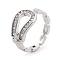 Rack Plating Brass Clear Cubic Zirconia Belt Shape Open Cuff Rings for Women, Cadmium Free & Lead Free, Long-Lasting Plated, Platinum, Inner Diameter: 18mm