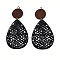Teardrop Leather Pendants, with Wood & Iron Ring, Red Copper, Black, 75~77x37.5x2mm, Hole: 5mm