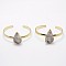Natural Druzy Crystal Cuff Bangles, with Golden Plated Brass Finding, teardrop, Silver, 2-3/8 inch(60mm)