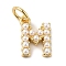 Rack Plating Brass with ABS Plastic Imitation Pearl Charms, Long-Lasting Plated, Lead Free & Cadmium Free, Real 18K Gold Plated, Letter M, 10.5x7.5x3mm, Hole: 3mm
