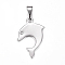 Tarnish Resistant 304 Stainless Steel Pendants, Dolphin, Stainless Steel Color, 34x24x2mm, Hole: 10x4.5mm