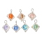 Alloy Glass Pendants, Rhombus, with Platinum Iron Loop, Faceted(32 Faceted), Mixed Color, 22x16x8mm, Hole: 3mm