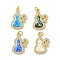 Brass Micro Pave Cubic Zirconia Pendants, Cadmium Free & Lead Free, with Synthetic Opal and Jump Ring, Long-Lasting Plated, Real 18K Gold Plated, Gourd, Mixed Color, 21x15x3mm, Hole: 3.5mm