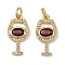 Brass Micro Pave Cubic Zirconia Pendants, Cup, with Glass, Long-Lasting Plated, Cadmium Free & Lead Free, Rack Plating, with Jump Ring, Real 18K Gold Plated, 19.5x9.5x3mm