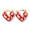 Rack Plating Brass Enamel Hoop Earrings, Cadmium Free & Lead Free, Long-Lasting Plated, Heart, Real 18K Gold Plated, Red, 16x4.5mm