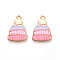 Winter Theme Printed Alloy Pendants, Lead Free & Cadmium Free & Nickel Free, Hat Charms, Golden, Pink, 18x13x2mm, Hole: 1.6mm