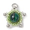 Cylinder Seed Beads & Natural Tiger Eye Beads Pendants, with 304 Stainless Steel Open Jump Rings, Star, Green, 21x19x8mm, Hole: 4mm