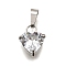 304 Stainless Steel Micro Pave Cubic Zirconia Pendants, Heart Charms, Clear, 13x9.5x5mm, Hole: 3x5.5mm