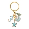 Alloy Enamel Keychain, with Iron Rings, Ocean Theme, Deep Sky Blue, 68mm