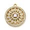 Brass Micro Pave Cubic Zirconia Pendants, Flat Round with Flower, Rack Plating, Long-Lasting Plated, Lead Free & Cadmium Free, Real 18K Gold Plated, 23.5x20.5x5mm, Hole: 1.8mm