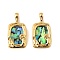Natural Paua Shell Rectangle Pendants, with Brass Settings, Real 18K Gold Plated, 24x12.5x5mm, Hole: 4.5x2.5mm
