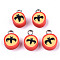 Handmade Polymer Clay Charms, with Platinum Tone Iron Findings, Flat Round with Halloween Bat, Orange Red, 13~14x9~10x4.5mm, Hole: 1.8mm