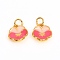 Brass Enamel Charms, Long-Lasting Plated, Flower, Real 18K Gold Plated, Hot Pink, 12x10.5x3.5mm, Hole: 3mm