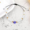 Adjustable Glass Evil Eye Brided Bead Bracelet, White,