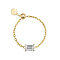 Geometric Shape 925 Sterling Silver Adjustable Chain Finger Rings, with Cubic Zirconia, Rectangle, Golden