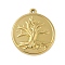 304 Stainless Steel Pendants, Flat Round & Tree Charms, Ion Plating(IP), Real 18K Gold Plated, 23x20.5x2mm, Hole: 1.2mm