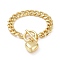 Rack Plating Brass Curb Chain Bracelets, Long-Lasting Plated, Cadmium Free & Lead Free, Heart Pendant Bracelet for Women, Real 18K Gold Plated, 8-1/4x3/8 inch(21x0.9cm)