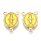 Brass Chandelier Component Links, 3 Loop Connectors, with Enamel, Long-Lasting Plated, Oval with Saint, Golden, Gold, 16.5x12x1mm, Hole: 1mm