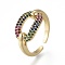 Brass Micro Pave Cubic Zirconia Cuff Rings, Open Rings, Long-Lasting Plated, Oval, Real 18K Gold Plated, Colorful, Size 6, Inner Diameter: 17mm