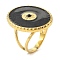 Ion Plating(IP) 304 Stainless Steel Enamel Open Cuff Rings for Women, with Rhinestone, Oval, Real 18K Gold Plated, Inner Diameter: Adjustable