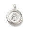 Rack Plating Brass Locket Pendants, Flat Round with Flower, Platinum, 23x20x5mm, Hole: 5x3mm, Inner Diameter: 14mm