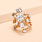 Cube & Flat Round Alloy Rhinestone Finger Rings, Golden, Crystal, 38mm, Inner Diameter: 17mm
