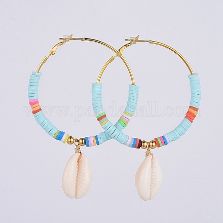 Серьги-кольца Heishi из латуни EJEW-JE03462-1