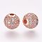 Brass Micro Pave Cubic Zirconia Beads, Round, Clear, Rose Gold, 8mm, Hole: 2mm