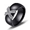 Cross Brass Micro Pave Clear Cubic Zirconia with Porcelain Finger Rings, Platinum, Black, US Size 8(18.1mm)