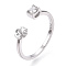 925 Sterling Silver Micro Pave Cubic Zirconia Adjustable Open Cuff Ring Settings, for Half Drilled Beads, with S925 Stamp, Real Platinum Plated, US Size 7 3/4(17.9mm), Pin: 1mm