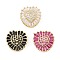 Brass Micro Pave Cubic Zirconia Slide Charms, Long-Lasting Plated, Heart, Golden, 13.5x13.5x6mm, Hole: 1.5x3mm and 11x1.5mm