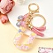 Resin & Acrylic & Faux Suede Tassel Keychain, with Alloy Clasp and Iron Rings, Letter U, 10cm