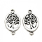 Tibetan Style Alloy Links connectors, Matte Style, Oval with Tree of Life, Cadmium Free & Nickel Free & Lead Free, Thai Sterling Silver Plated, 23x13.5x1.5mm, Hole: 1.5mm