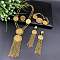 Brass Bracelets & Earrings & Necklaces & Rings Sets, Golden, Flat Round, Necklaces: 17.72 inch(450mm);
Bracelets: 210mm;
Earring: 4x2mm; 
Rings: Adjustable