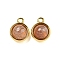 Natural Strawberry Quartz Half Round Charms, Real 14L Gold Plated 304 Stainless Steel Charms, 13.5x10.5x7mm, Hole: 1.8mm