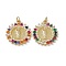 Brass Colorful Cubic Zirconia Pendants, Cadmium Free & Nickel Free & Lead Free, with Jump Ring, Flat Round with Jesus Charms, Real 18K Gold Plated, 24x21x3mm, Hole: 3mm