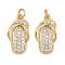 Brass Micro Pave Cubic Zirconia Pendants, Flip-Flops, with Jump Ring, Rack Plating, Long-Lasting Plated, Lead Free & Cadmium Free, Real 18K Gold Plated, 20.5x11x3.5mm, Hole: 3.5mm