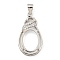 925 Sterling Silver Pendant Cabochon Settings, Prong Settings, with Cubic Zirconia, Rhinestone Claw Settings, Prong Settings, Oval, Real Platinum Plated, 25x14x6mm, Hole: 3x3.5mm, Tray: 12x8mm