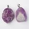 Natural Amethyst Pendants, Nuggets, with Brass Findings, Platinum, 26~42x20~26x14~22mm, Hole: 5x8mm